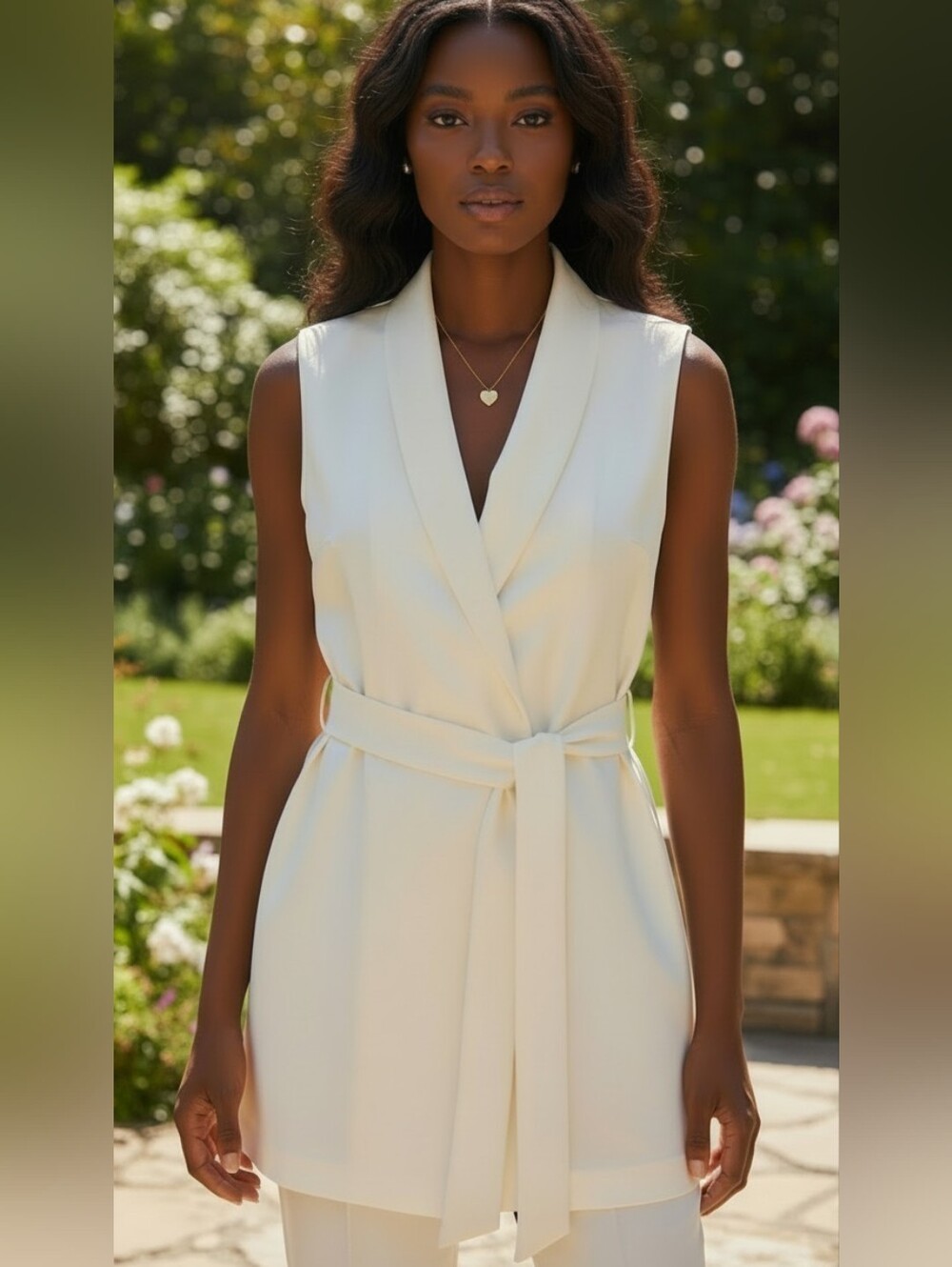 NWT T Tahari Cream Sleeveless Blazer Top Size 8